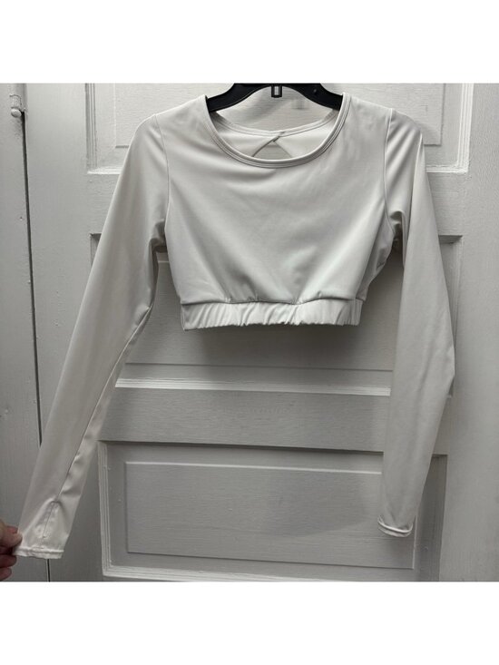 DANYSU Tops - Danysu White Open Back Long Sleeve Crop Top Athletic Dance Yoga Size S